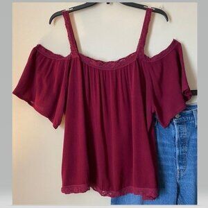 Women's Maroon Color Off-The-Shoulder Top